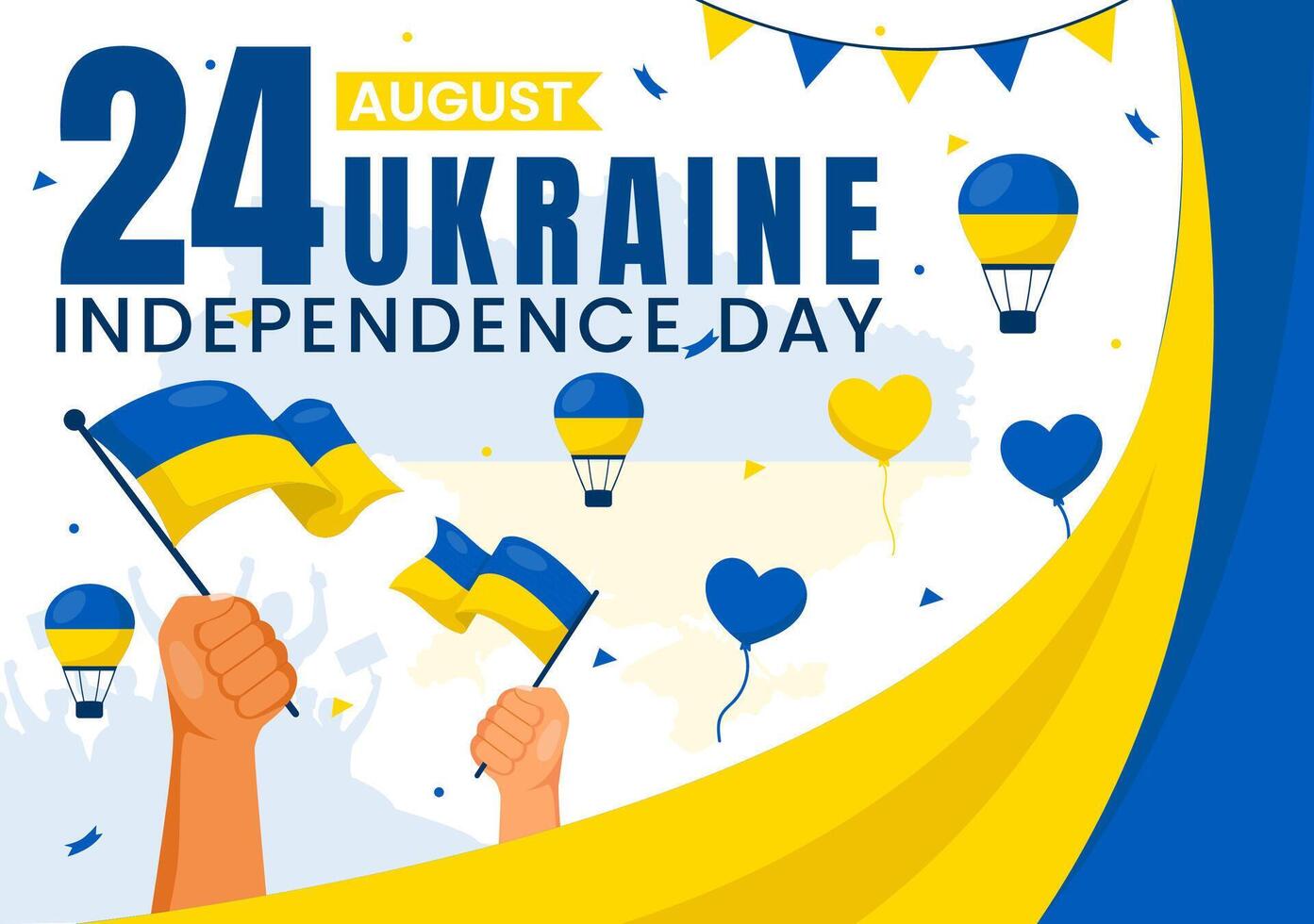 Happy Ukraine Independence Day Illustration on 24 August with Ukrainian Flag Background in National Holiday Flat Cartoon Background vector