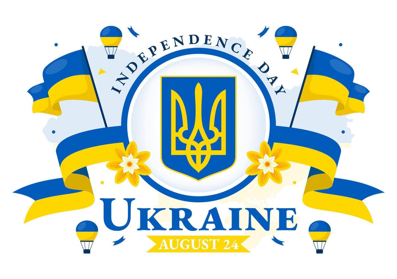 Happy Ukraine Independence Day Illustration on 24 August with Ukrainian Flag Background in National Holiday Flat Cartoon Background vector