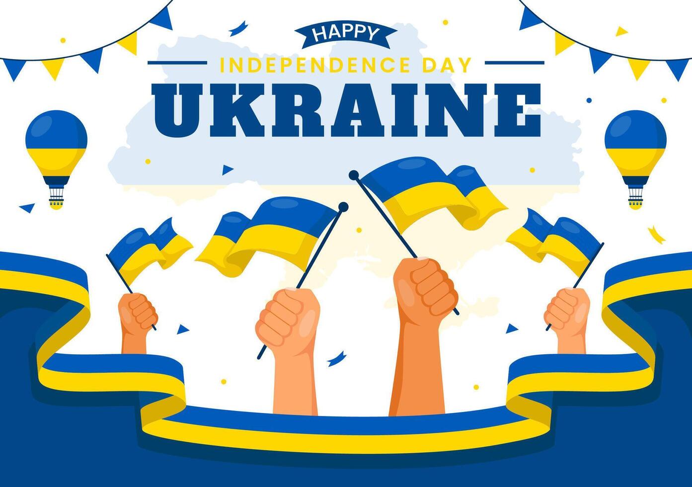 Happy Ukraine Independence Day Illustration on 24 August with Ukrainian Flag Background in National Holiday Flat Cartoon Background vector