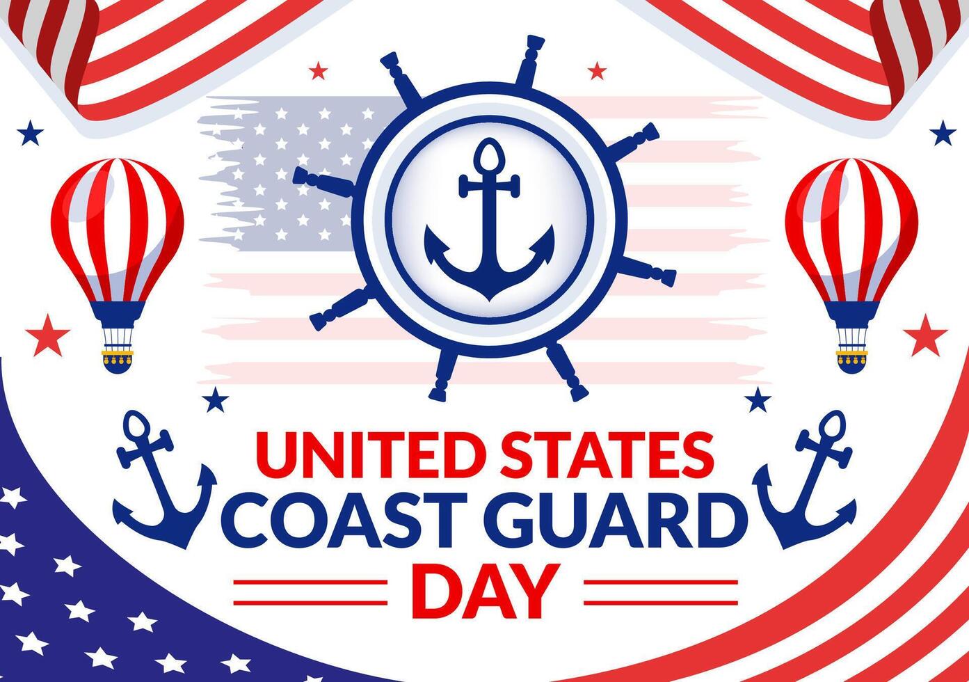 United States Coast Guard Day Illustration on August 4 with American Waving Flag and Ship in National Holiday Flat Cartoon Background vector