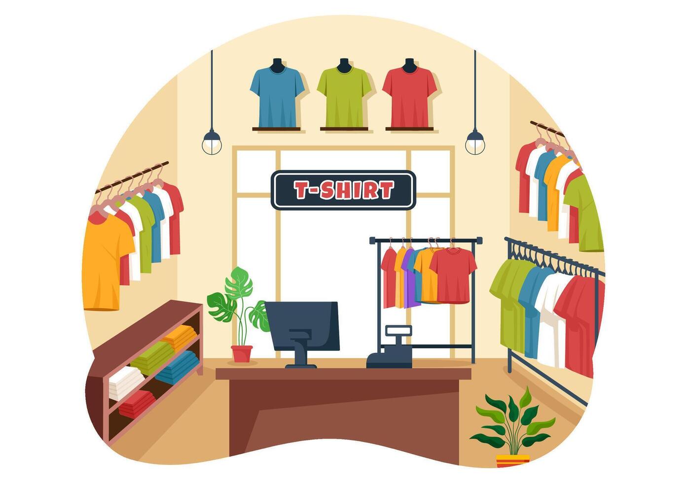 T shirt Store Illustration with Shopping for Clothes or Tshirt for Fashion Styles Women or Men in Flat Cartoon Background Design vector