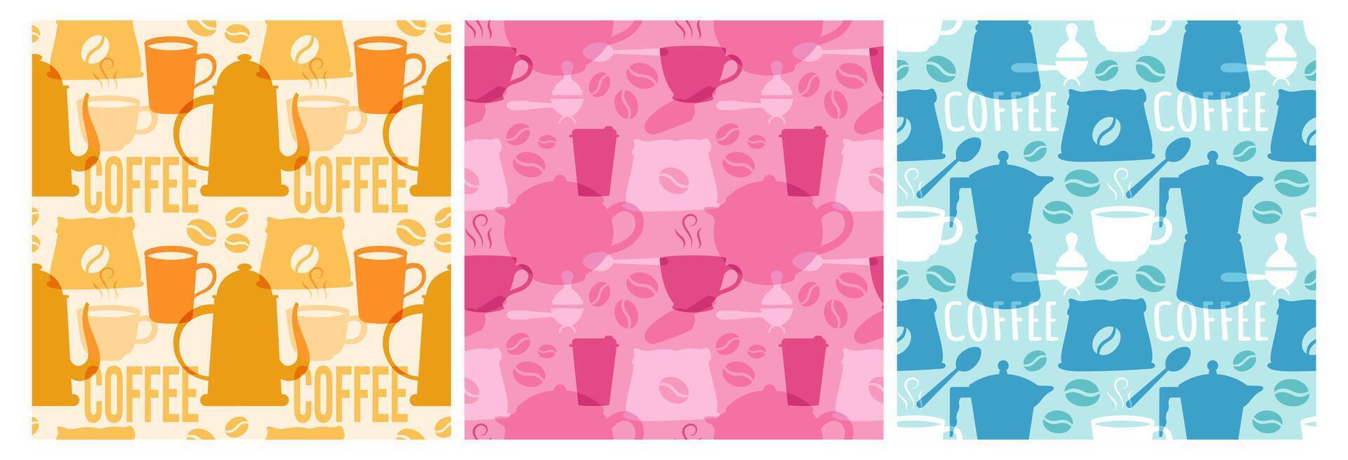 Coffee Time Seamless Pattern Design With Cacao Beans, Grains and Jug in Cartoon Flat Illustration vector