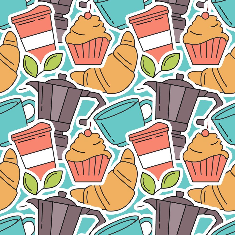 Coffee Time Seamless Pattern Design With Cacao Beans, Grains and Jug in Cartoon Flat Illustration vector