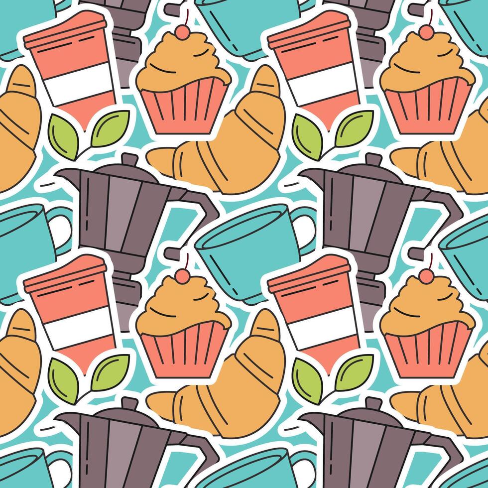 Coffee Time Seamless Pattern Design With Cacao Beans, Grains and Jug in Cartoon Flat Illustration vector