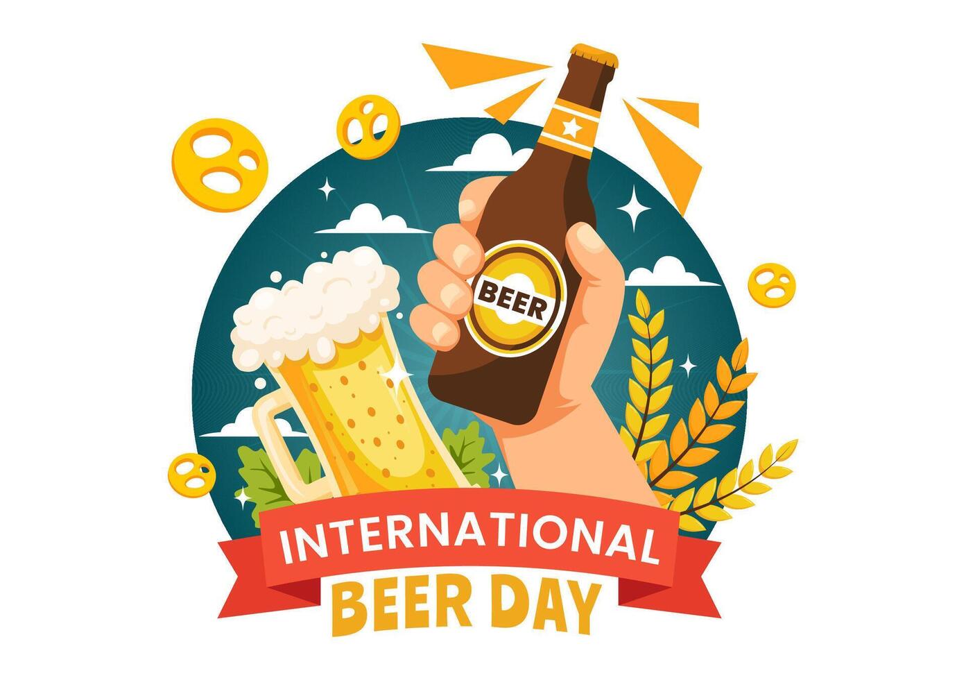 International Beer Day Illustration on 5 August with Cheers Beers Celebration and Brewing in Flat Cartoon Background Design vector