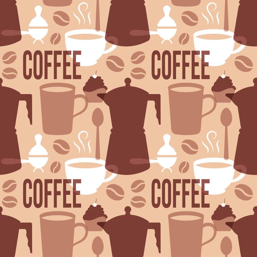 Coffee Time Seamless Pattern Design With Cacao Beans, Grains and Jug in Cartoon Flat Illustration vector