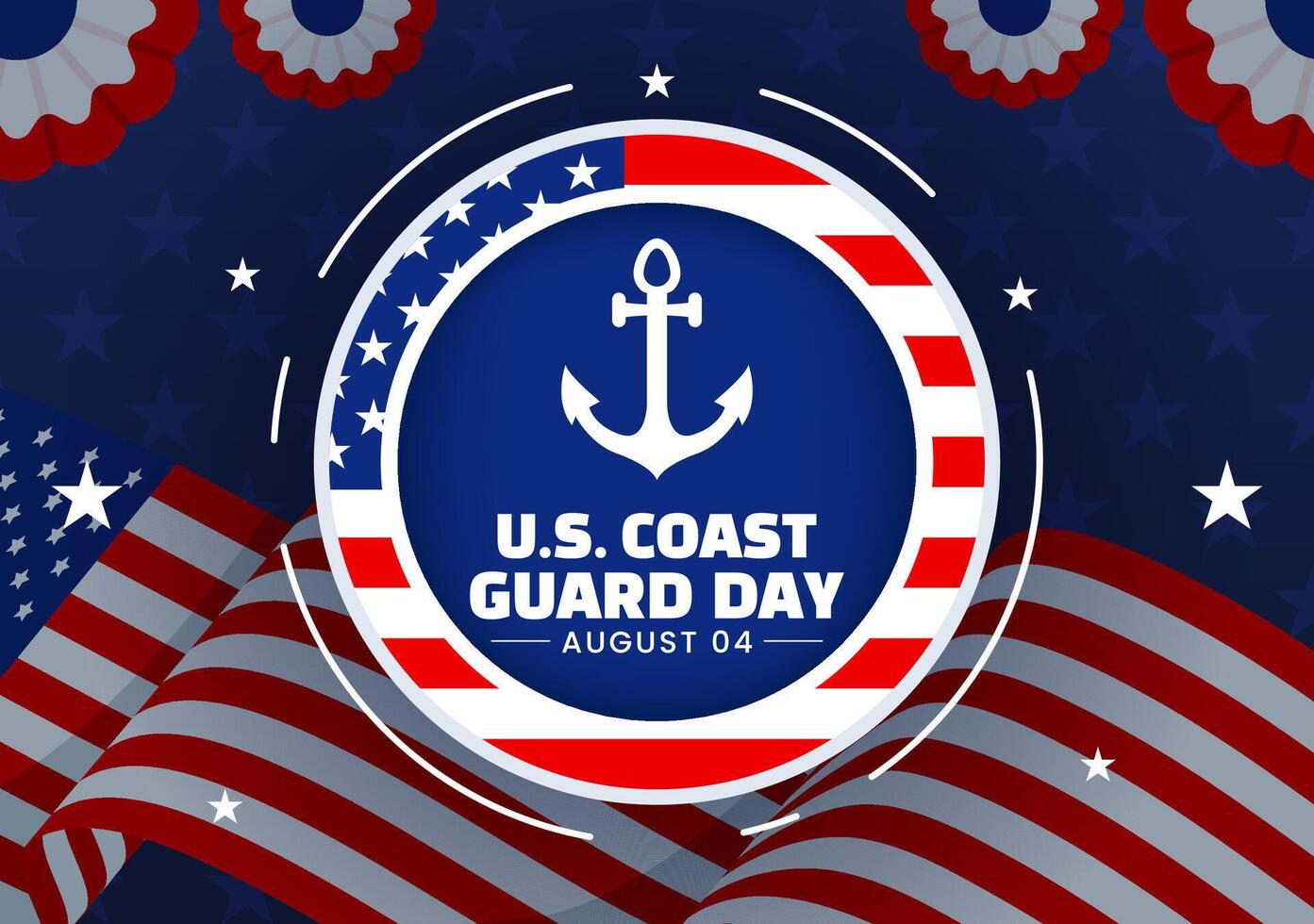 United States Coast Guard Day Illustration on August 4 with American Waving Flag and Ship in National Holiday Flat Cartoon Background vector