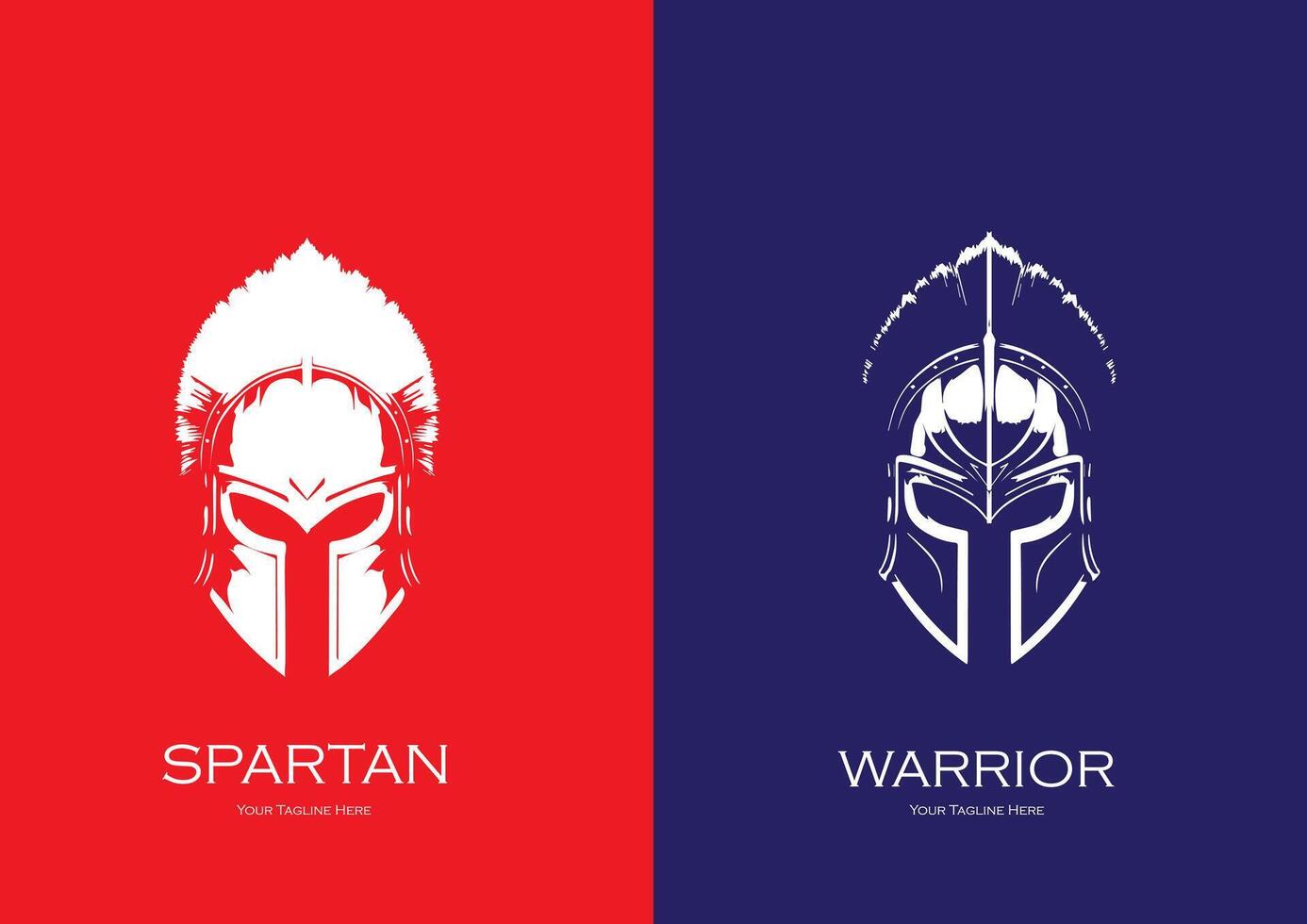 Set of Warriors Helmet Logos with Feathers on Red and Blue Background vector