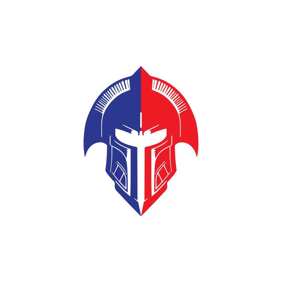 negrita guerrero espíritu logo, antiguo inspirado casco en vibrante azul y rojo combinación vector