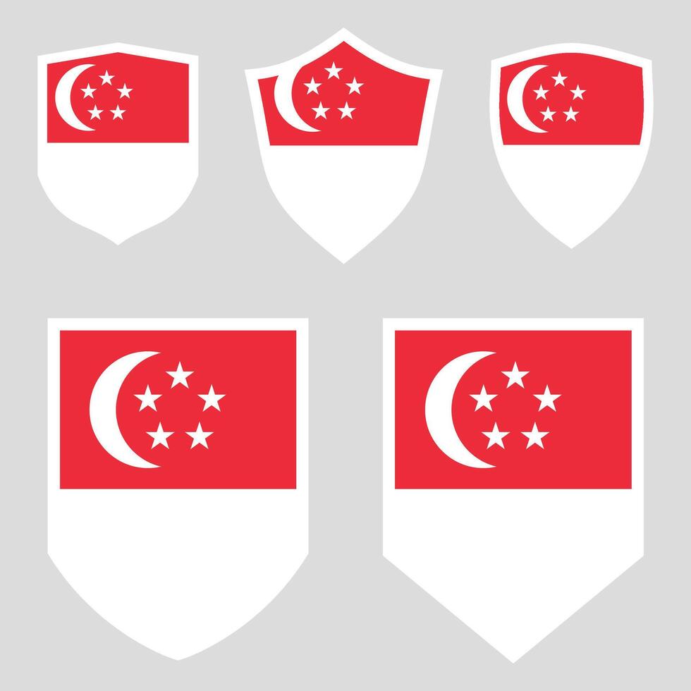 Set of Singapore Flag in Shield Shape Frame vector