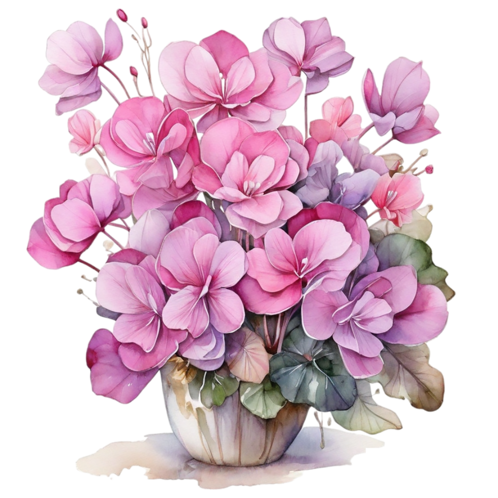 Watercolor Bouquet flower, Watercolor Cup Design flower, png