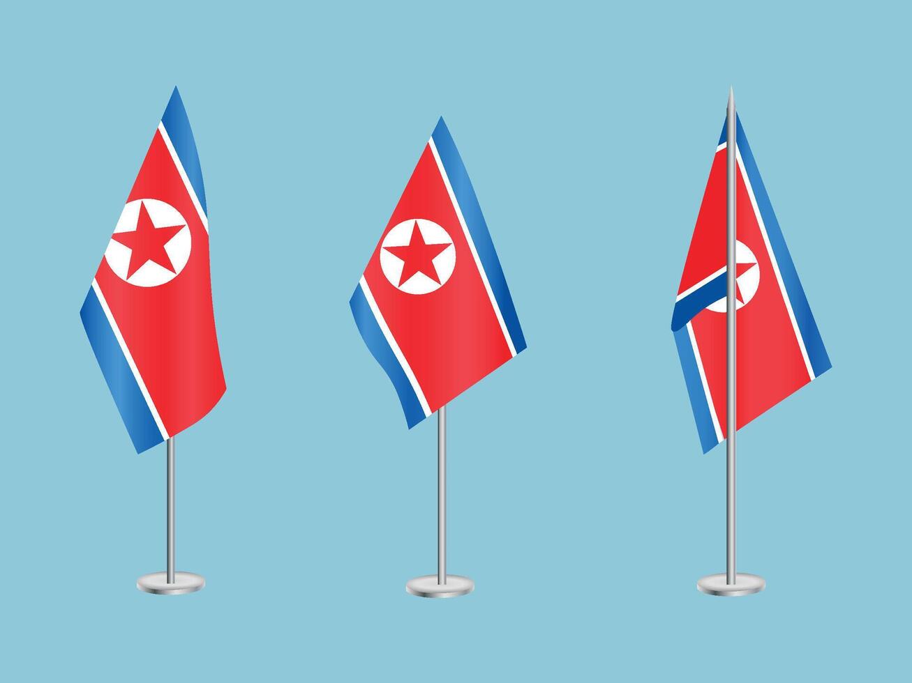 bandera de norte Corea con plata conjunto de polos de norte de corea nacional bandera vector