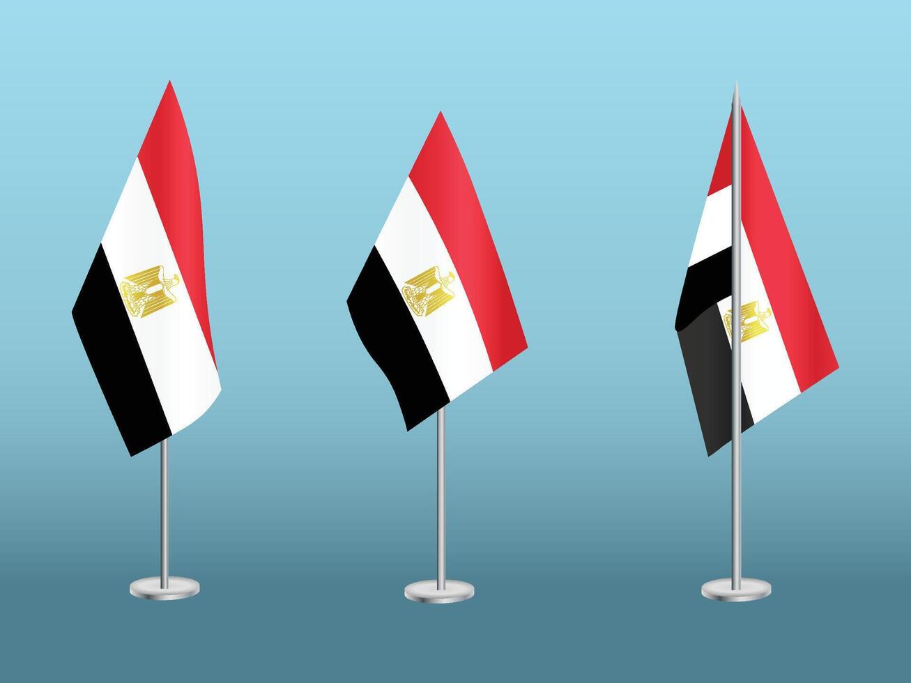 Flag of Egypt with silver pole.Set of Egypt's national flag vector