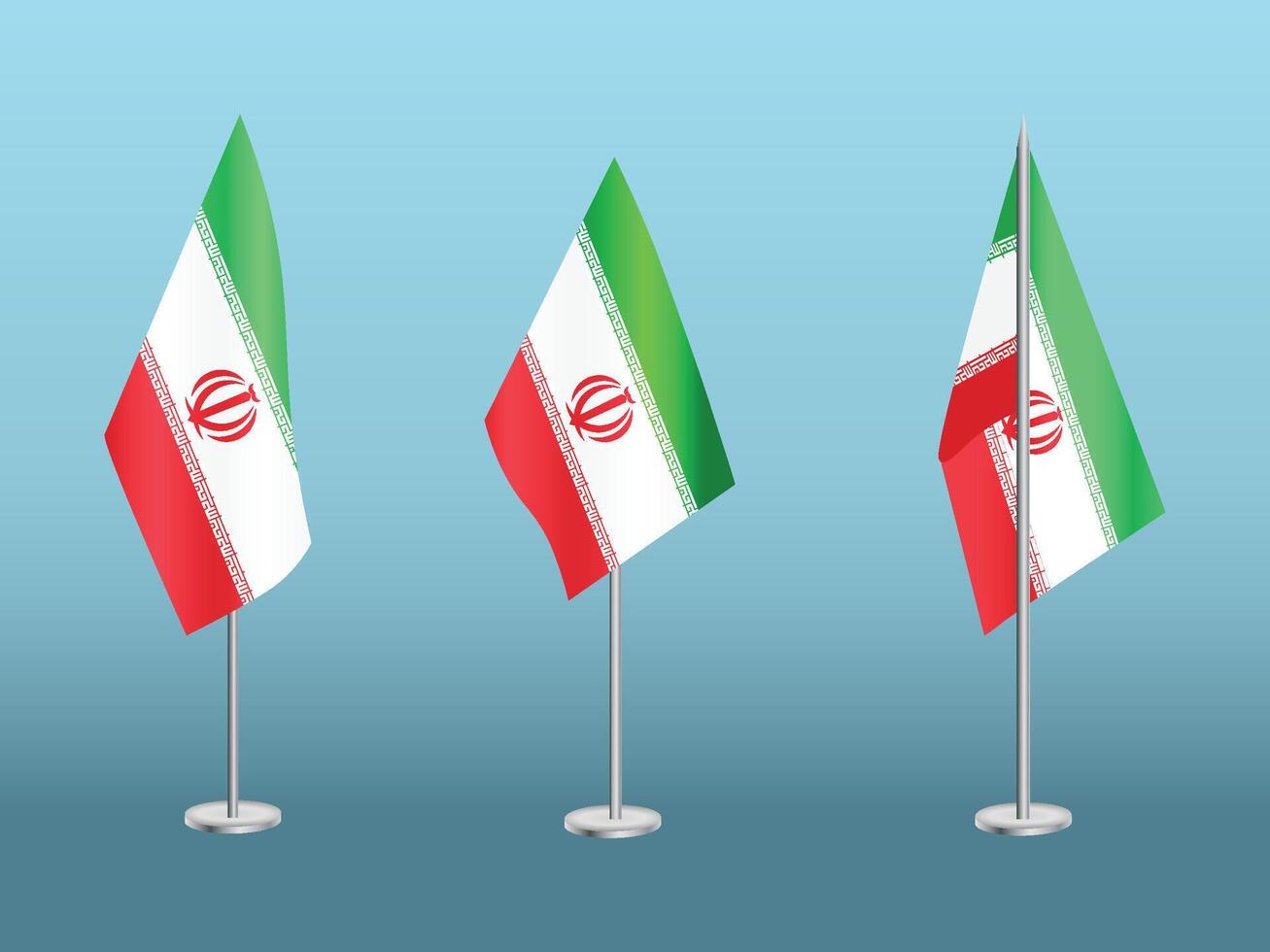 Flag of Iran with silver pole.Set of Iran's national flag vector