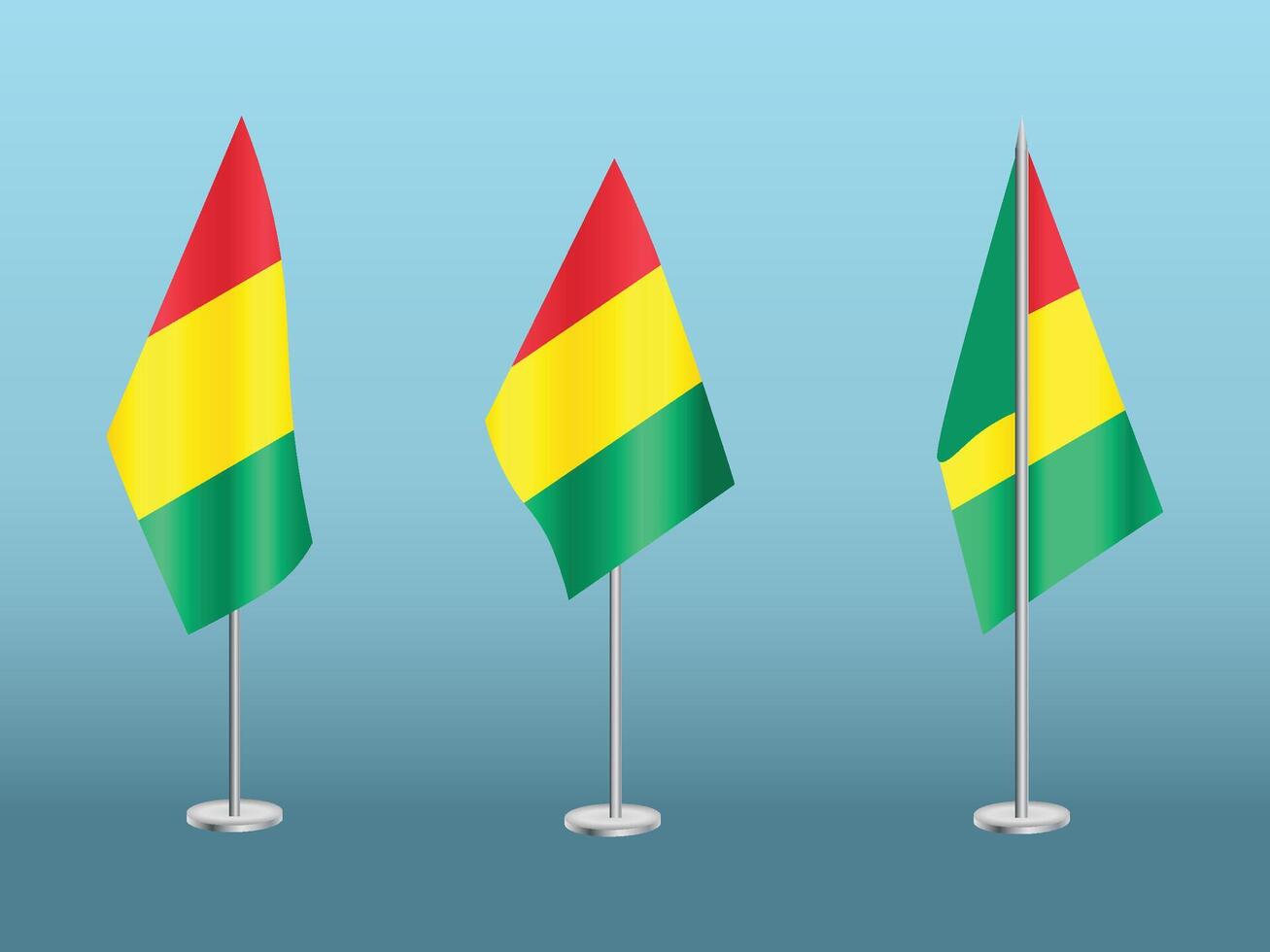 Flag of Guinea with silver pole.Set of Guinea's national flag vector