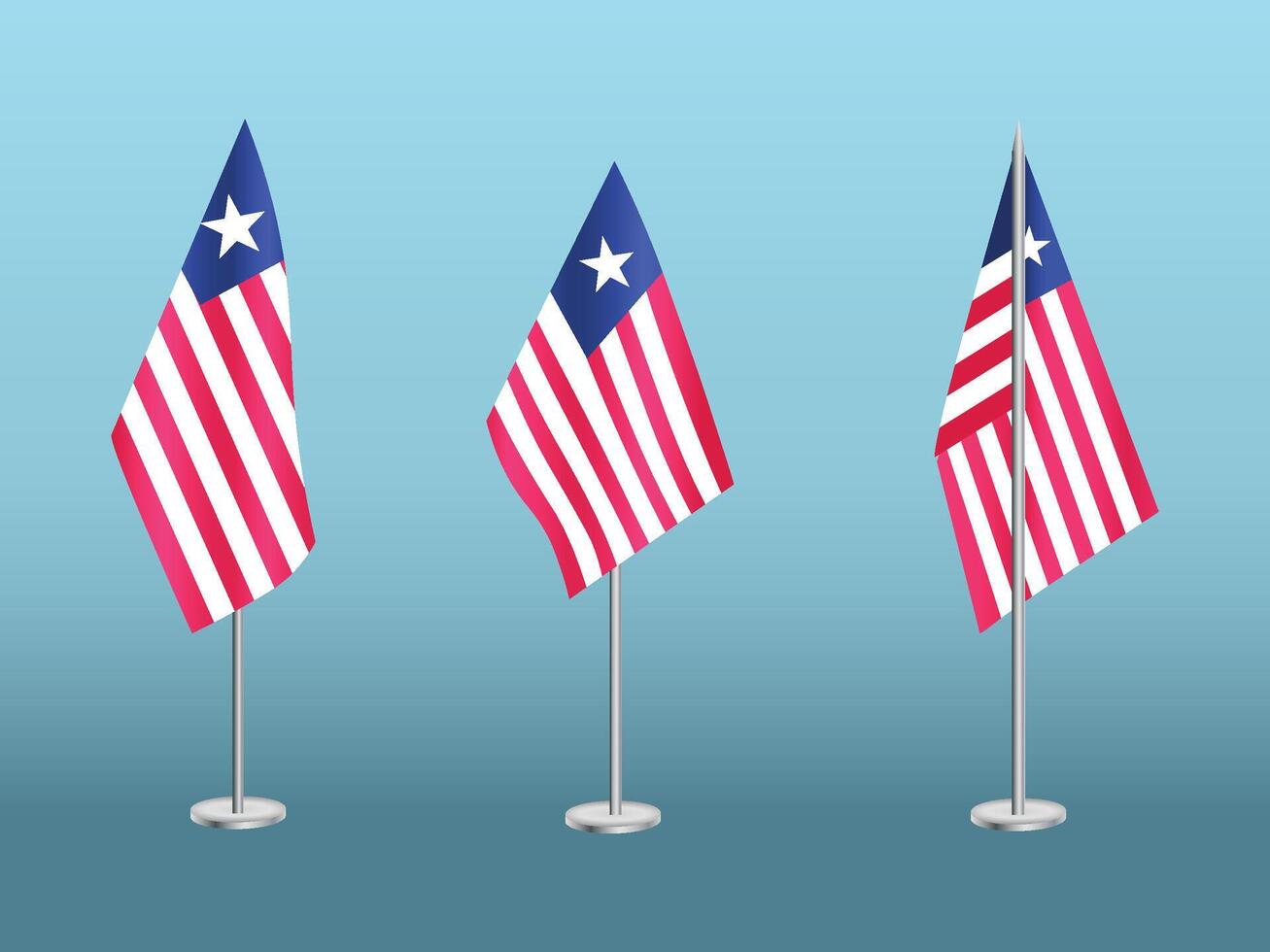 Flag of Liberia with silver pole.Set of Liberia's national flag vector