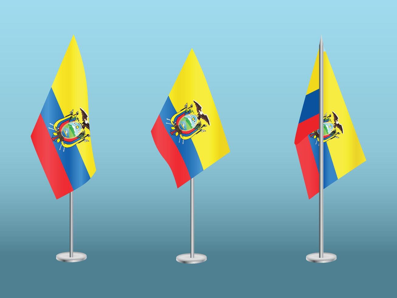 Flag of Ecuador with silver pole.Set of Ecuador's national flag vector