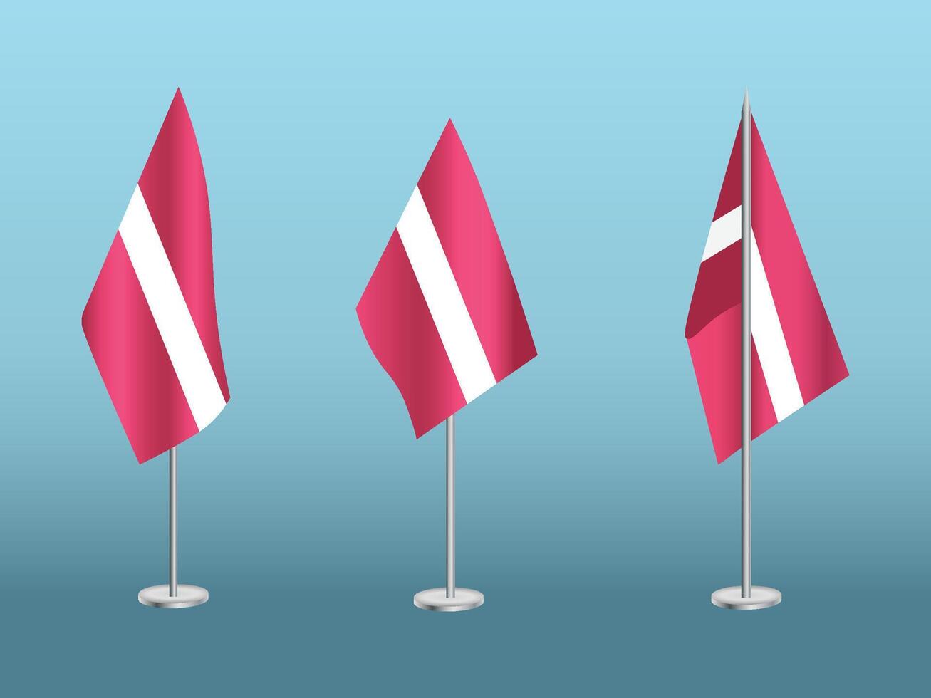 Flag of Latvia with silver pole.Set of Latvia's national flag vector