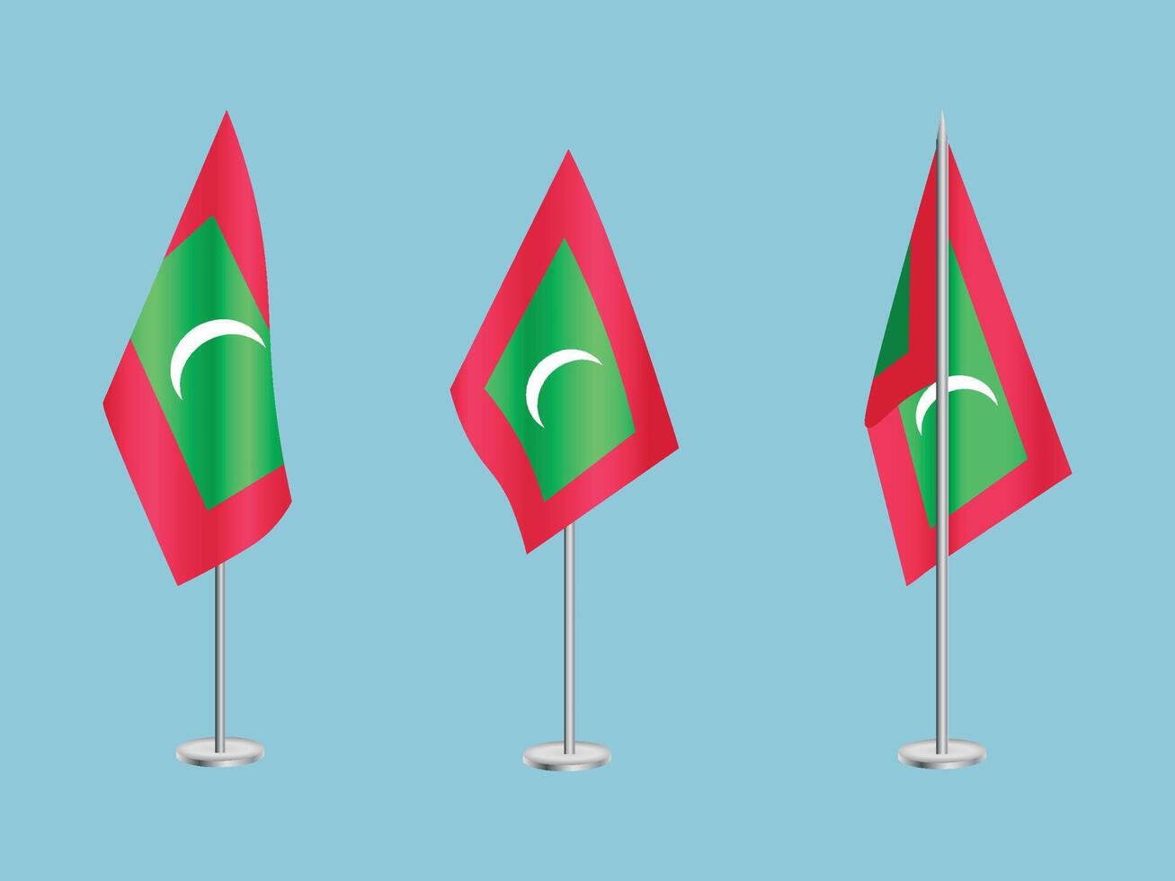 Flag of Maldives with silver pole.Set of Maldives national flag vector