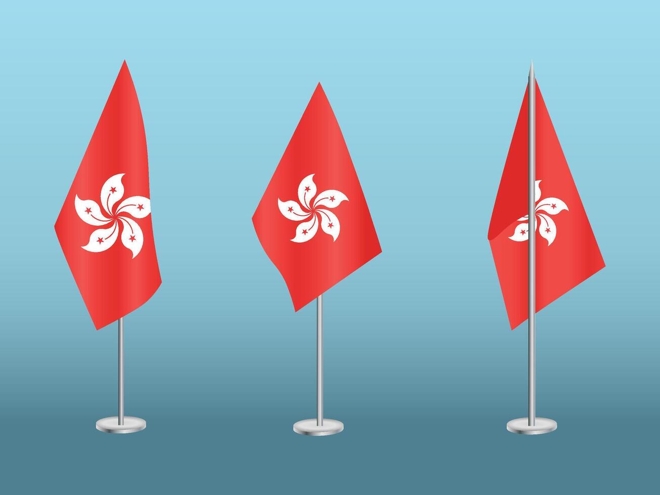 Flag of Hong Kong with silver pole.Set of Hong Kong's national flag vector