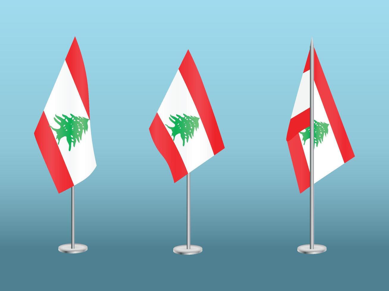 Flag of Lebanon with silver pole.Set of Lebanon's national flag vector