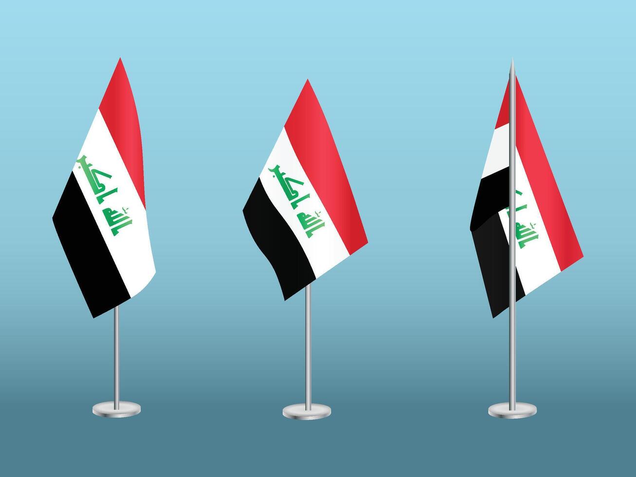 Flag of Iraq with silver pole.Set of Iraq's national flag vector