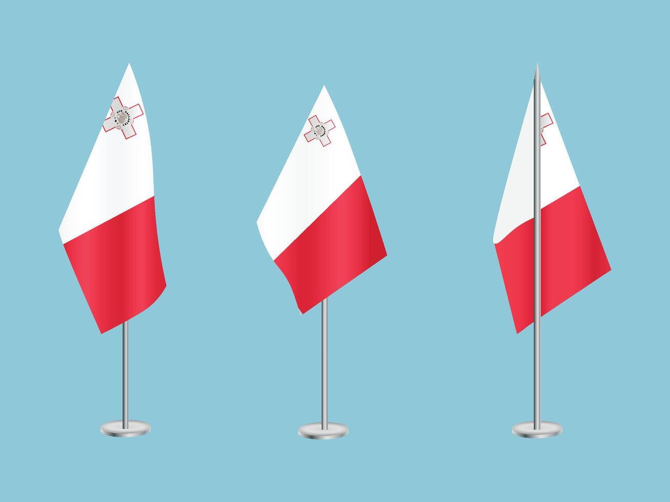 Flag of Malta with silver pole.Set of Malta's national flag vector