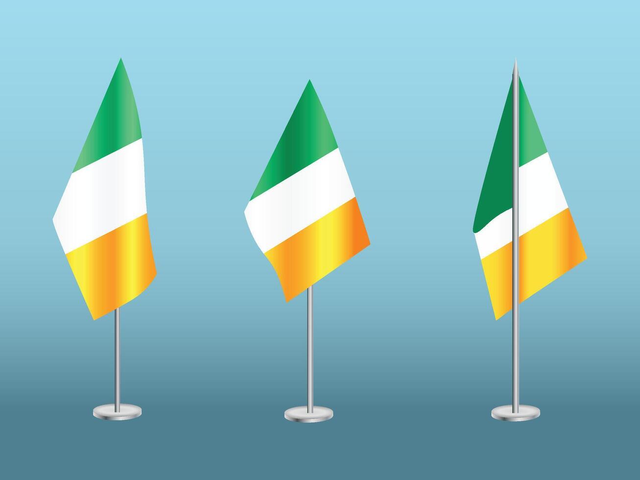 Flag of Ireland with silver pole.Set of Ireland's national flag vector