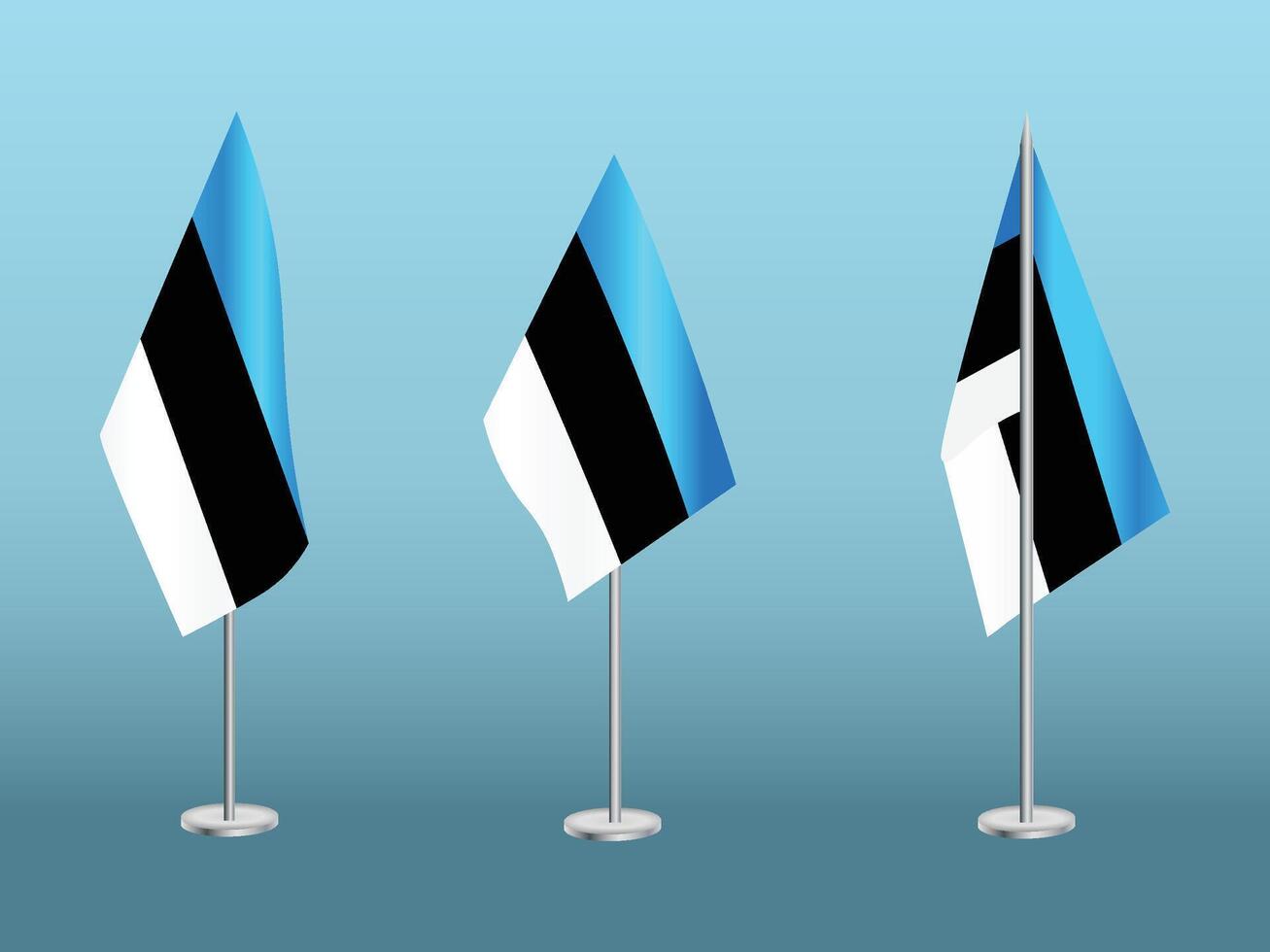 Flag of Estonia with silver pole.Set of Estonia's national flag vector
