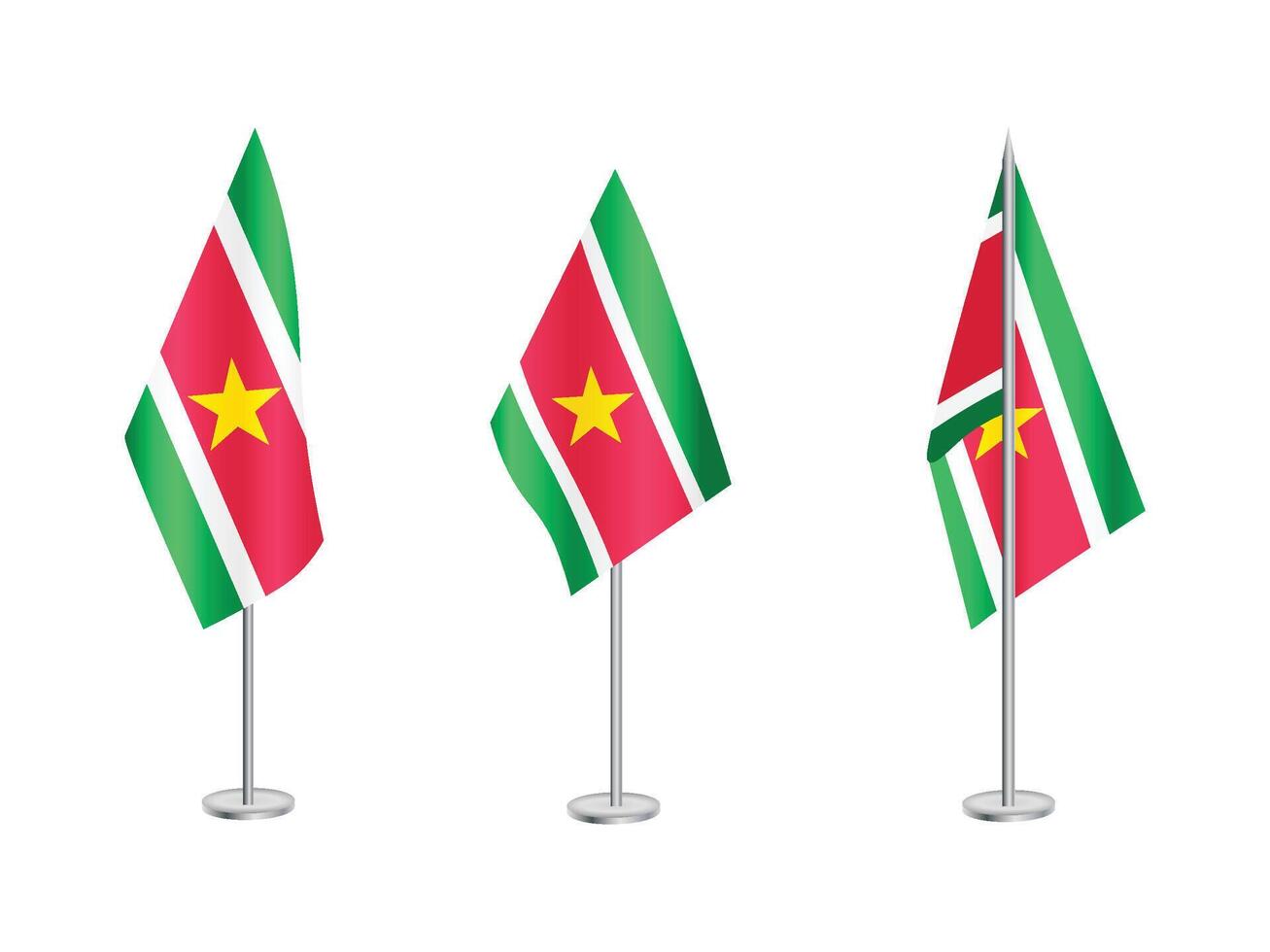 Flag of Suriname with silver pole.Set of Suriname's national flag vector