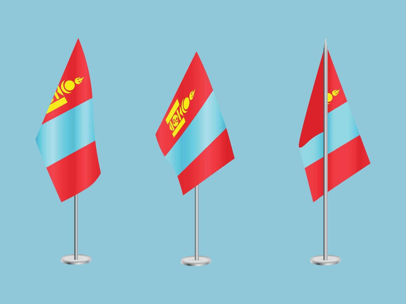 Flag of Mongolia with silver pole.Set of Mongolia's national flag vector