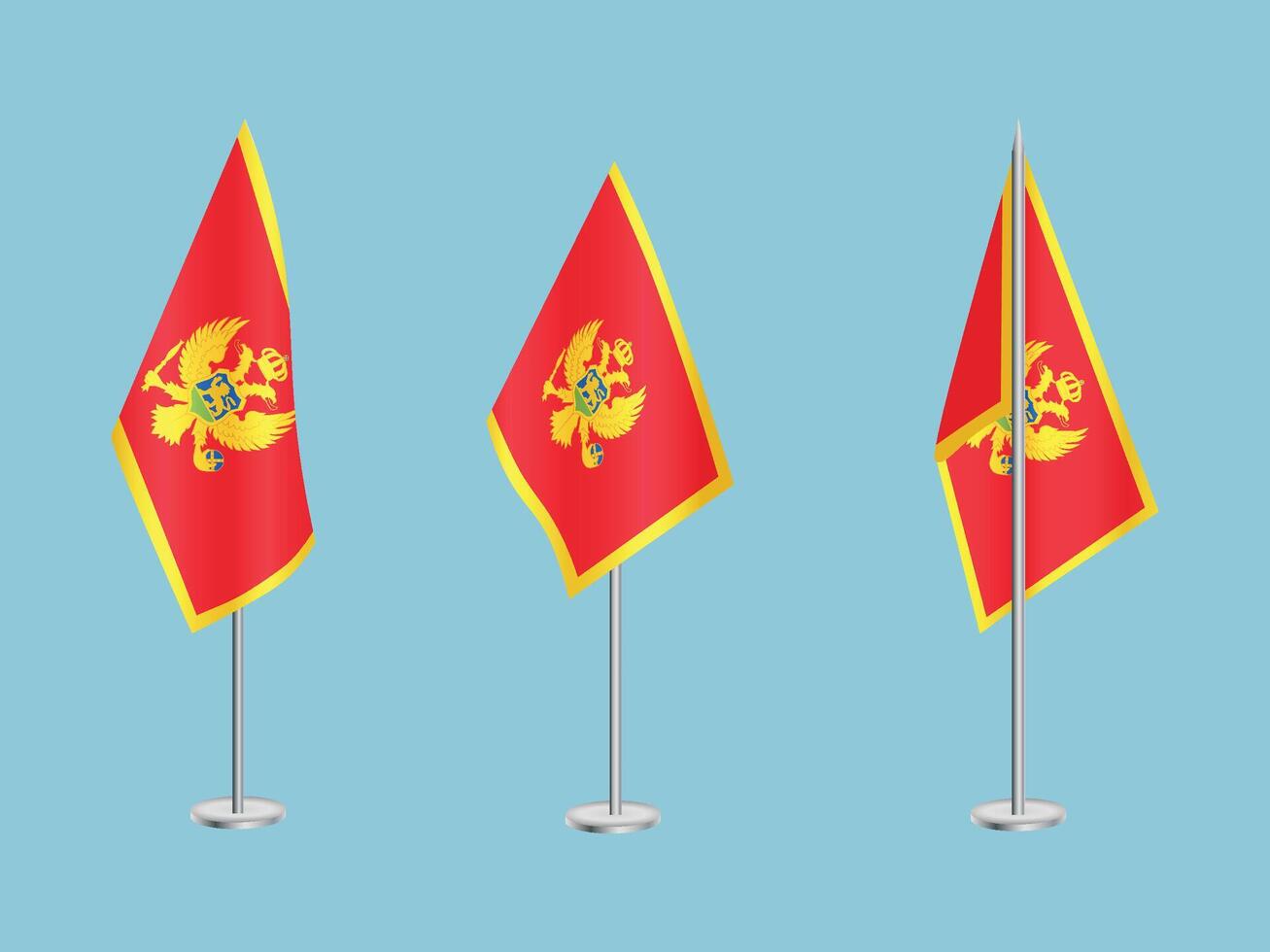 Flag of Montenegro with silver pole.Set of Montenegro's national flag vector