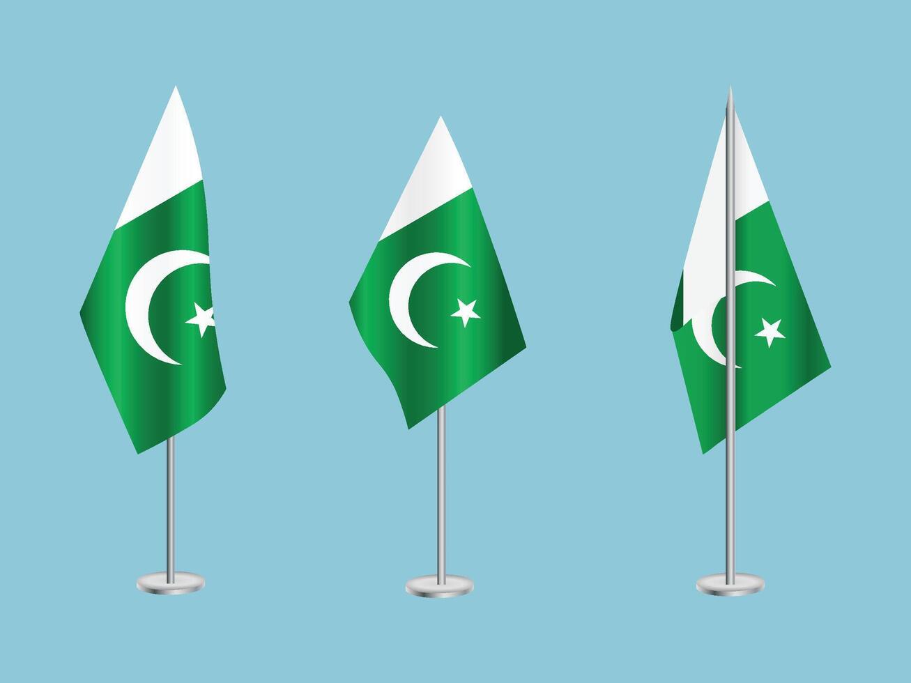 Flag of Pakistan with silver pole.Set of Pakistan's national flag vector