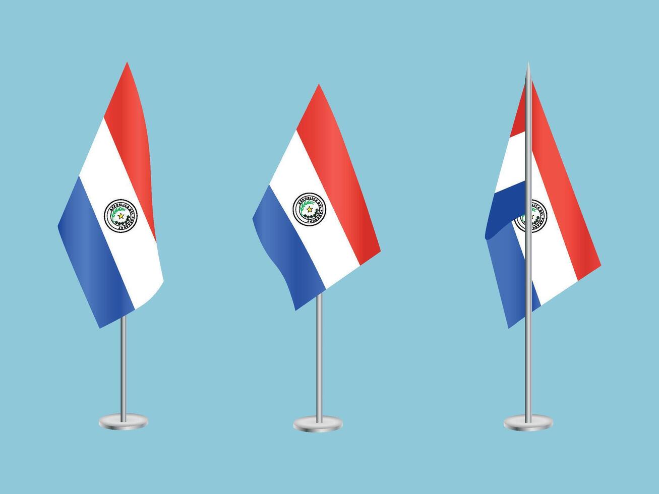 Flag of Paraguay with silver pole.Set of Paraguay's national flag vector