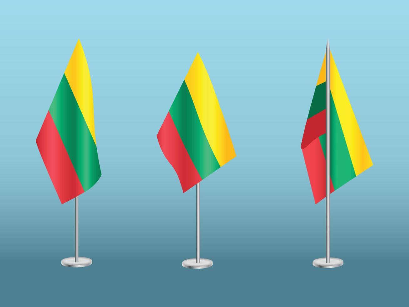 Flag of Lithuania with silver pole.Set of Lithuania's national flag vector