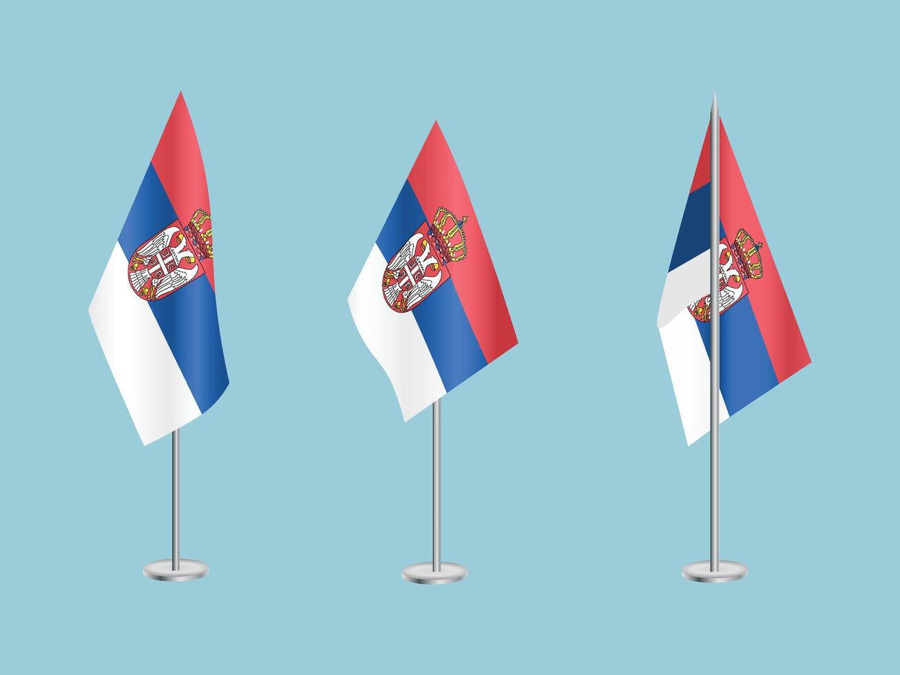 Flag of Serbia with silver pole.Set of Serbia's national flag vector