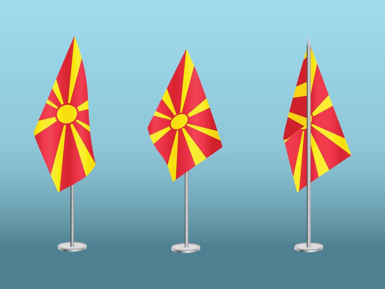 Flag of North Macedonia with silver pole.Set of North Macedonia's national flag vector