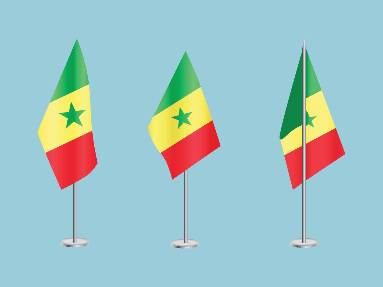 Flag of Senegal with silver pole.Set of Senegal's national flag vector