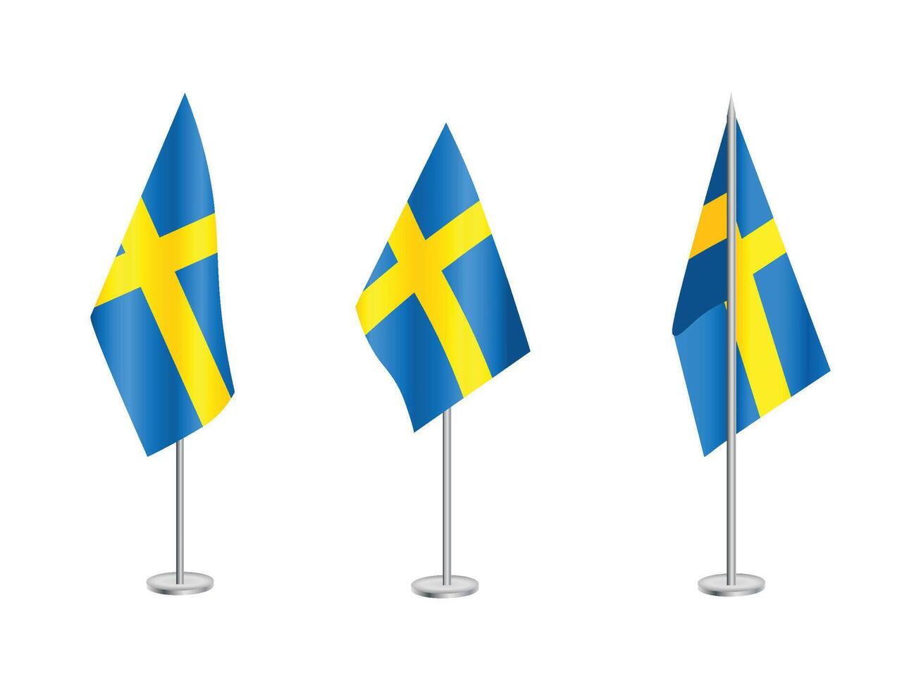 Flag of Sweden with silver pole.Set of Sweden's national flag vector