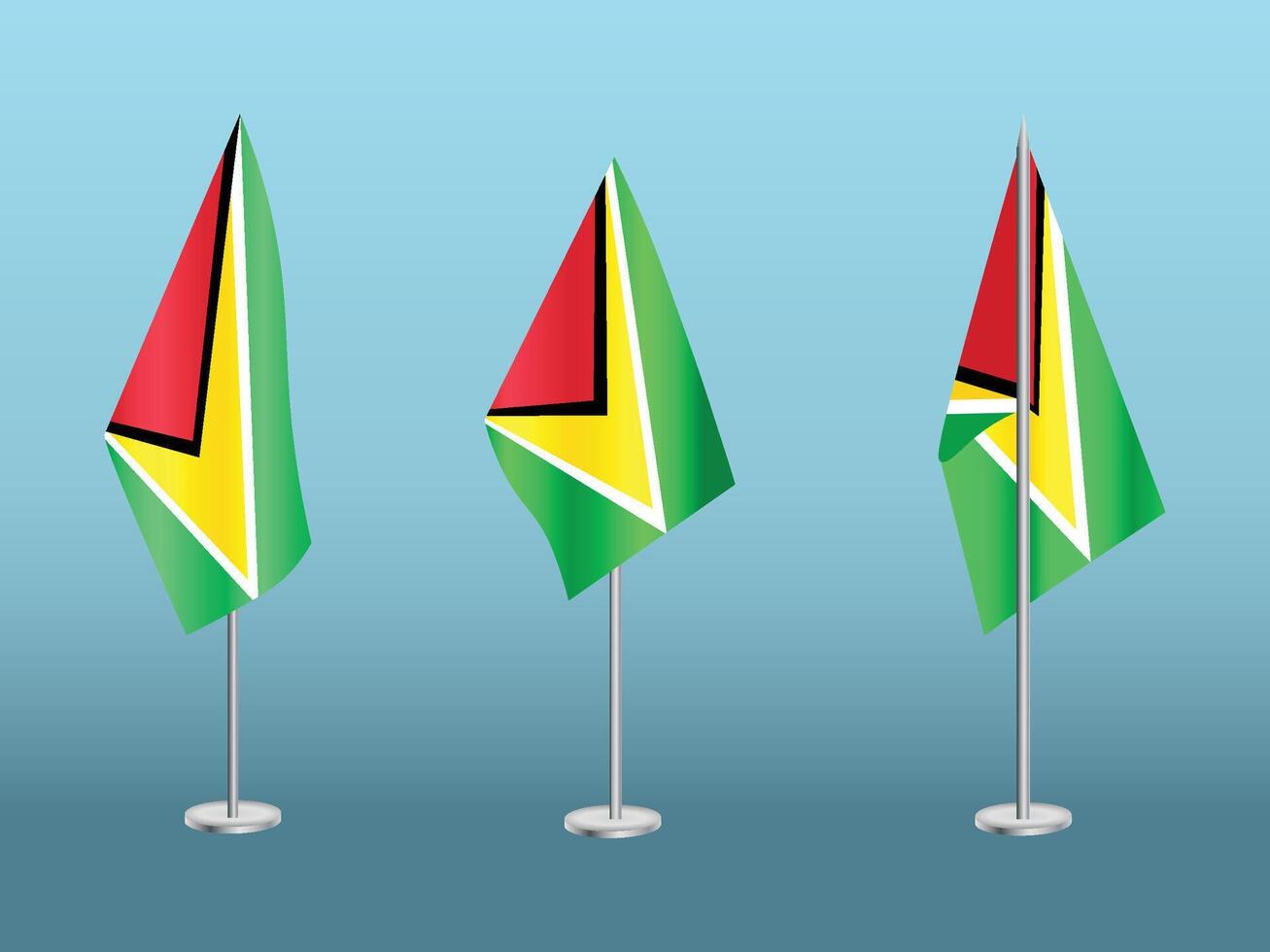 Flag of Guyana with silver pole.Set of Guyana's national flag vector