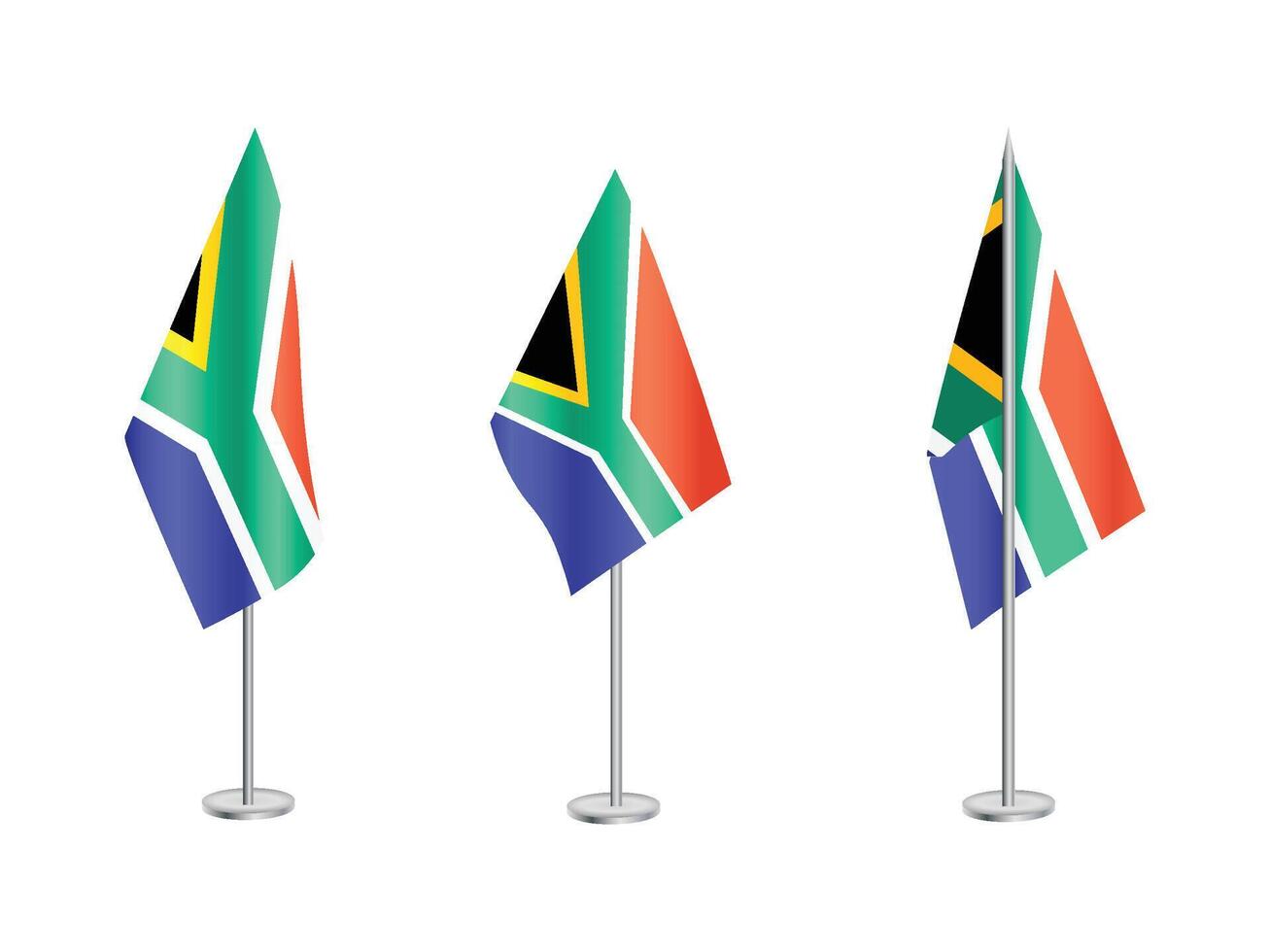 Flag of South Africa with silver pole.Set of South Africa's national flag vector