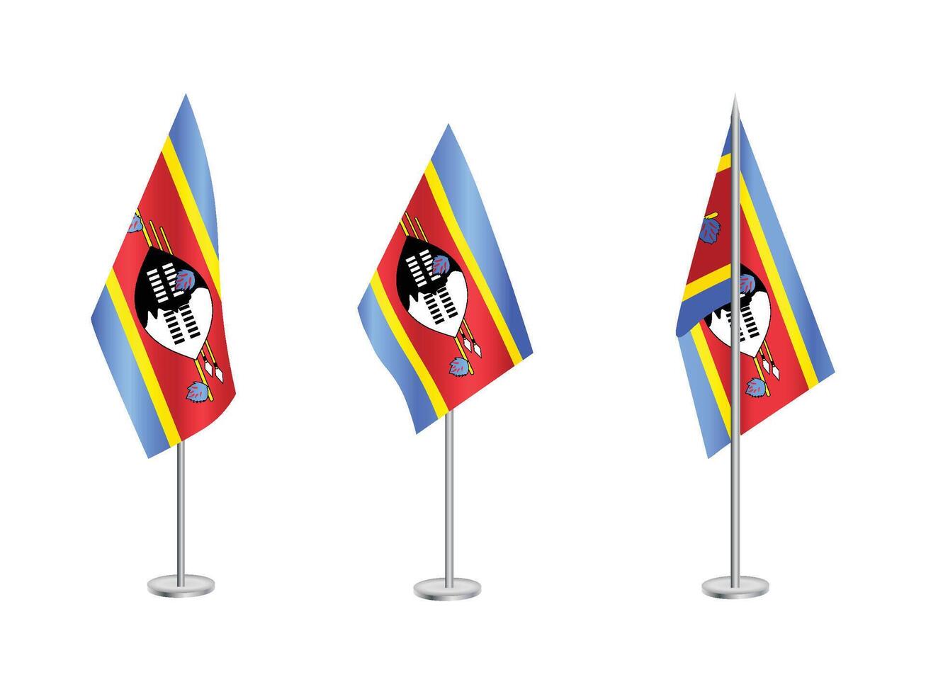 Flag of Eswatini with silver pole.Set of Eswatini's national flag vector