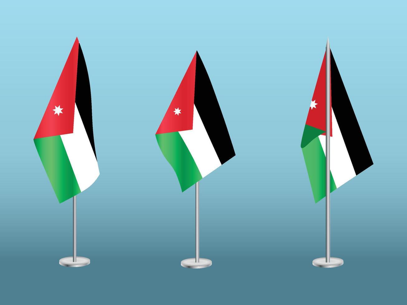 Flag of Jordan with silver pole.Set of Jordan's national flag vector