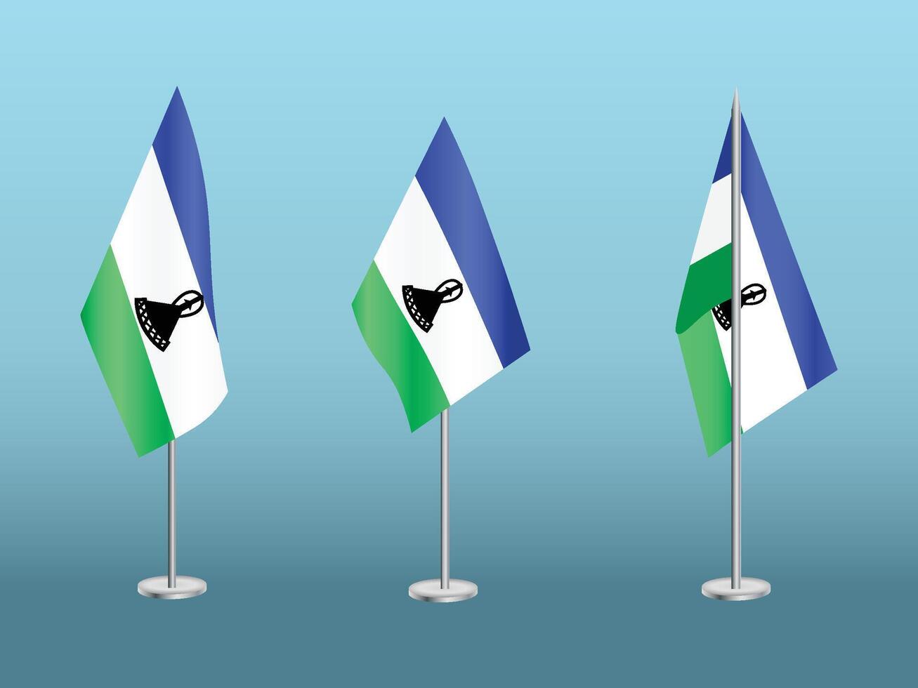 Flag of Lesotho with silver pole.Set of Lesotho's national flag vector