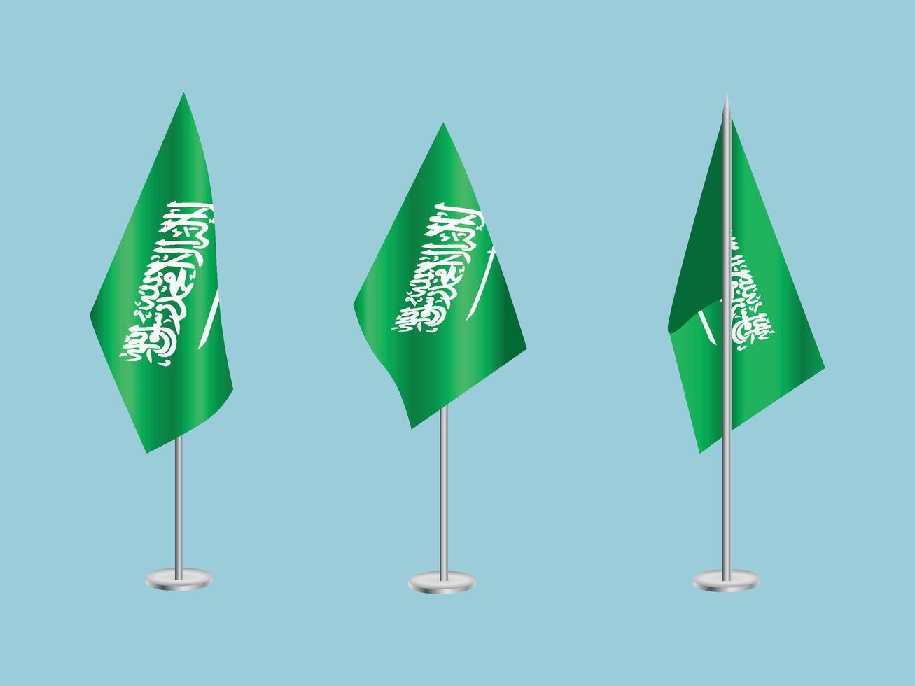 Flag of Kingdom of Saudi Arabia with silver pole.Set of Saudi Arabia's national flag vector