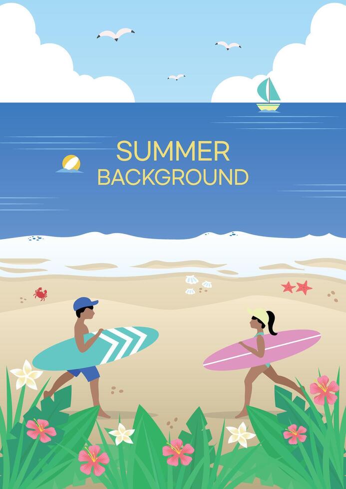 Happy Summer Holliday Vacation Background with ocean view, beach scenery or the view of swimming pool vector