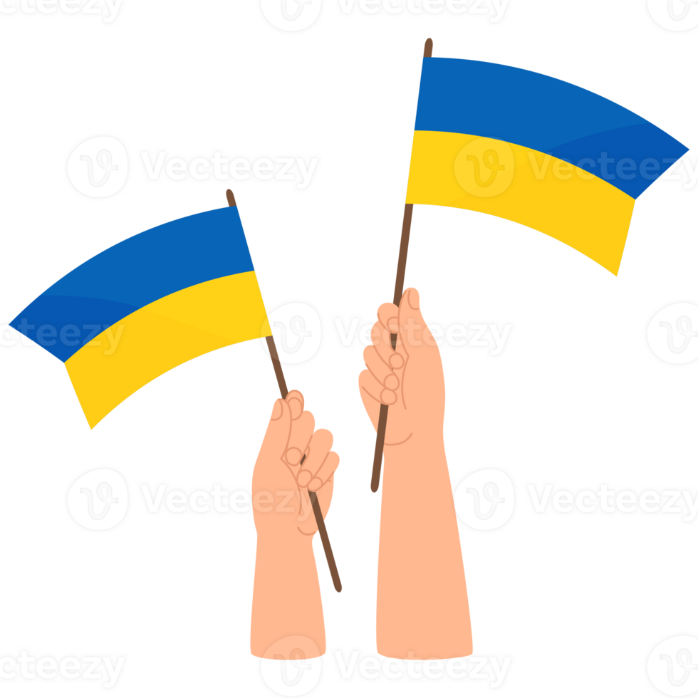 Hands with yellow-blue Ukrainian flags png