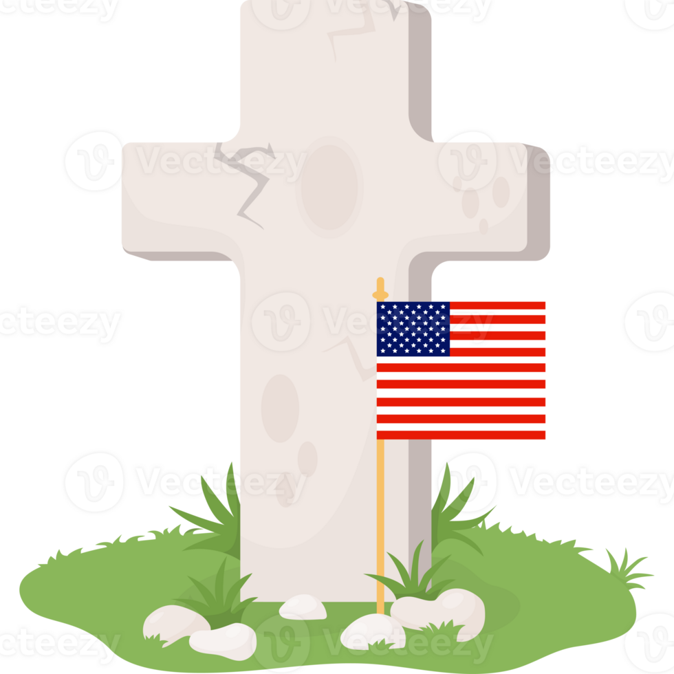 minnesmärke dag. grav korsa med amerikan flagga png