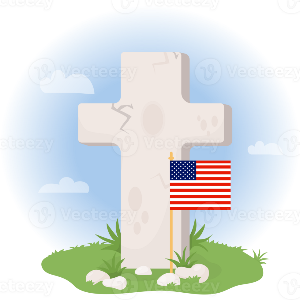 minnesmärke dag. grav korsa med amerikan flagga png