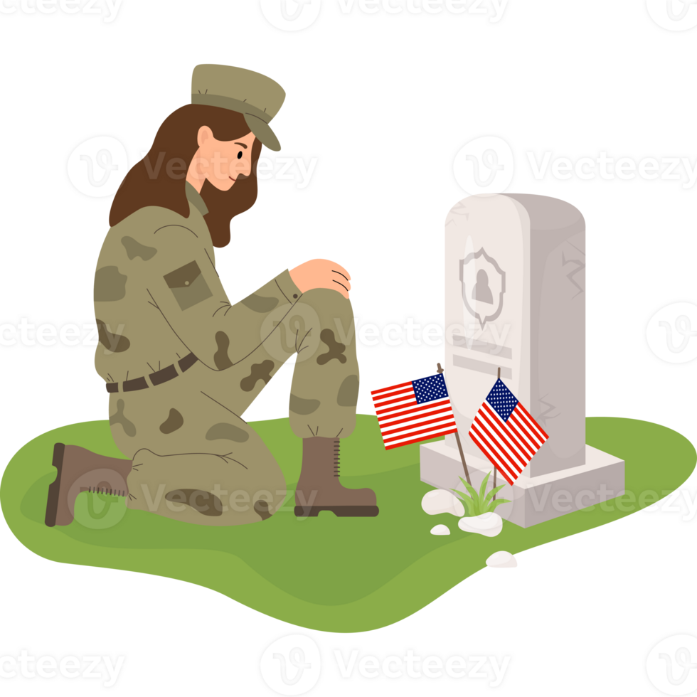 Military soldier woman in front of American grave png